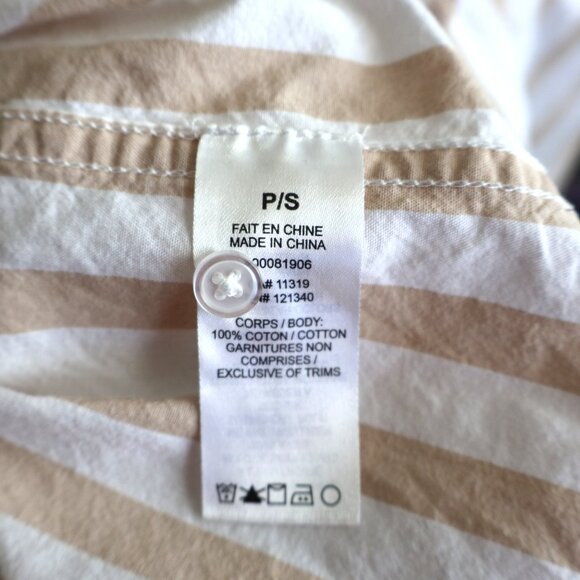 Tan/White Striped Button Up Shirt - Size S - Ladies Relaxed Fit Blouse - Picture 10 of 11